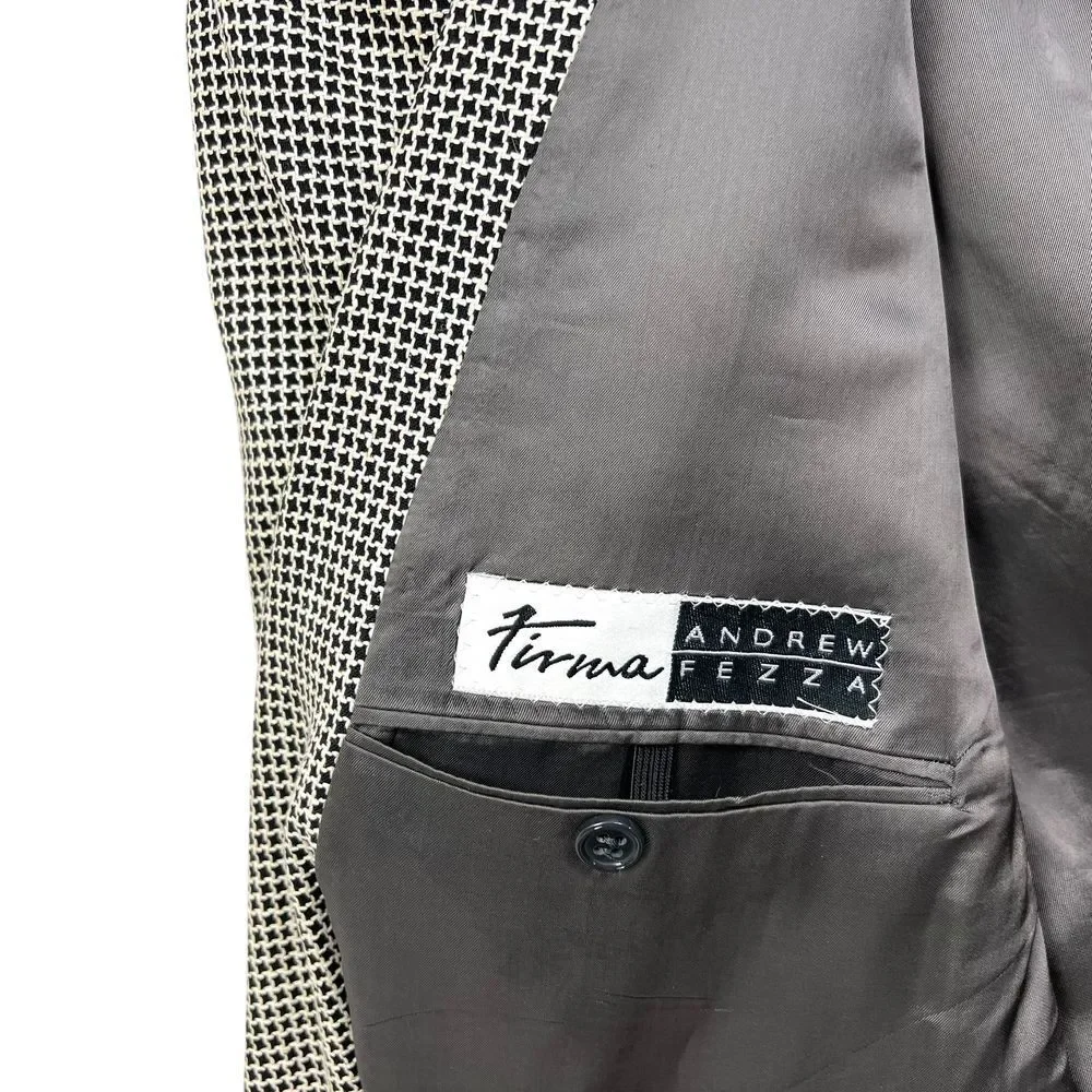 Andrew Fezza Men Houndstooth Blazer Sport Coat Double Breasted Black Cream 42R‎